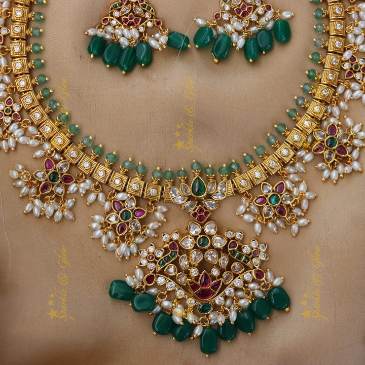 Elegant Floral Long Necklace Set - Luxury Indian Jewelry