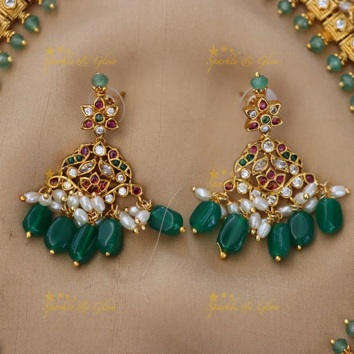 Elegant Floral Long Necklace Set - Luxury Indian Jewelry