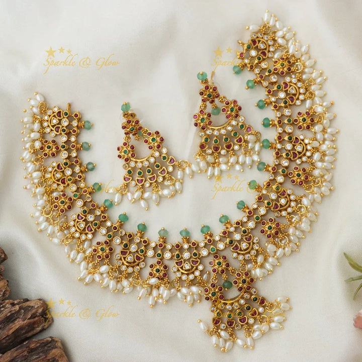 Exquisite Floral Guttapusalu Necklace Set - Sparkle & Glow
