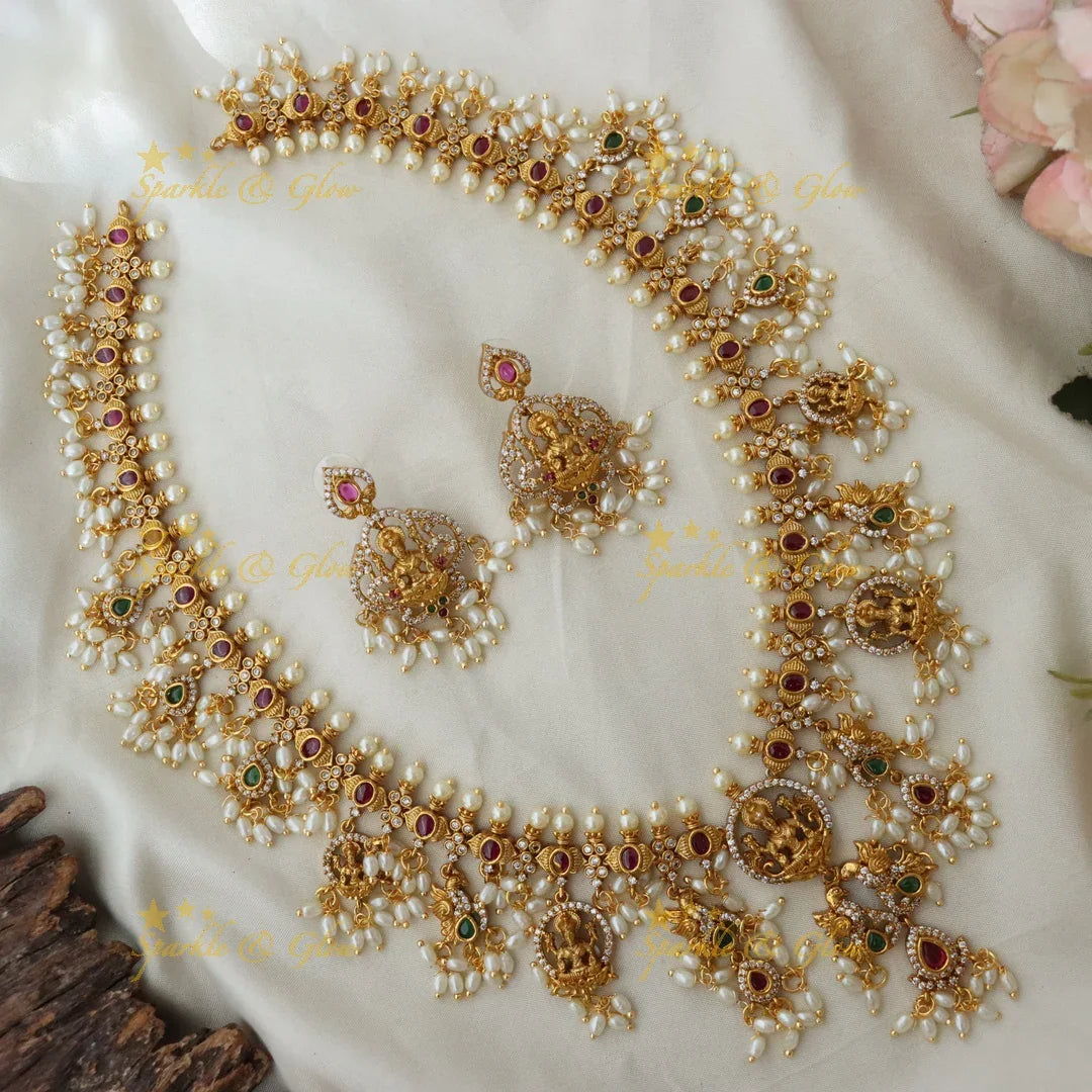 Elegant Lakshmi Peacock Necklace with Earrings