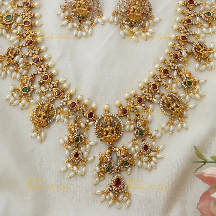 Elegant Lakshmi Peacock Necklace with Earrings