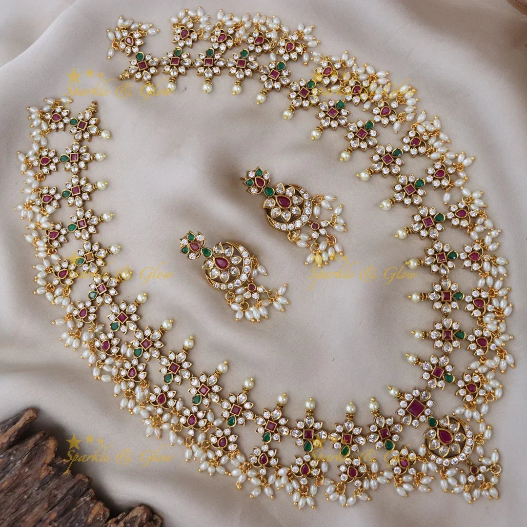 Exquisite Long Pearl Necklace Set for Weddings