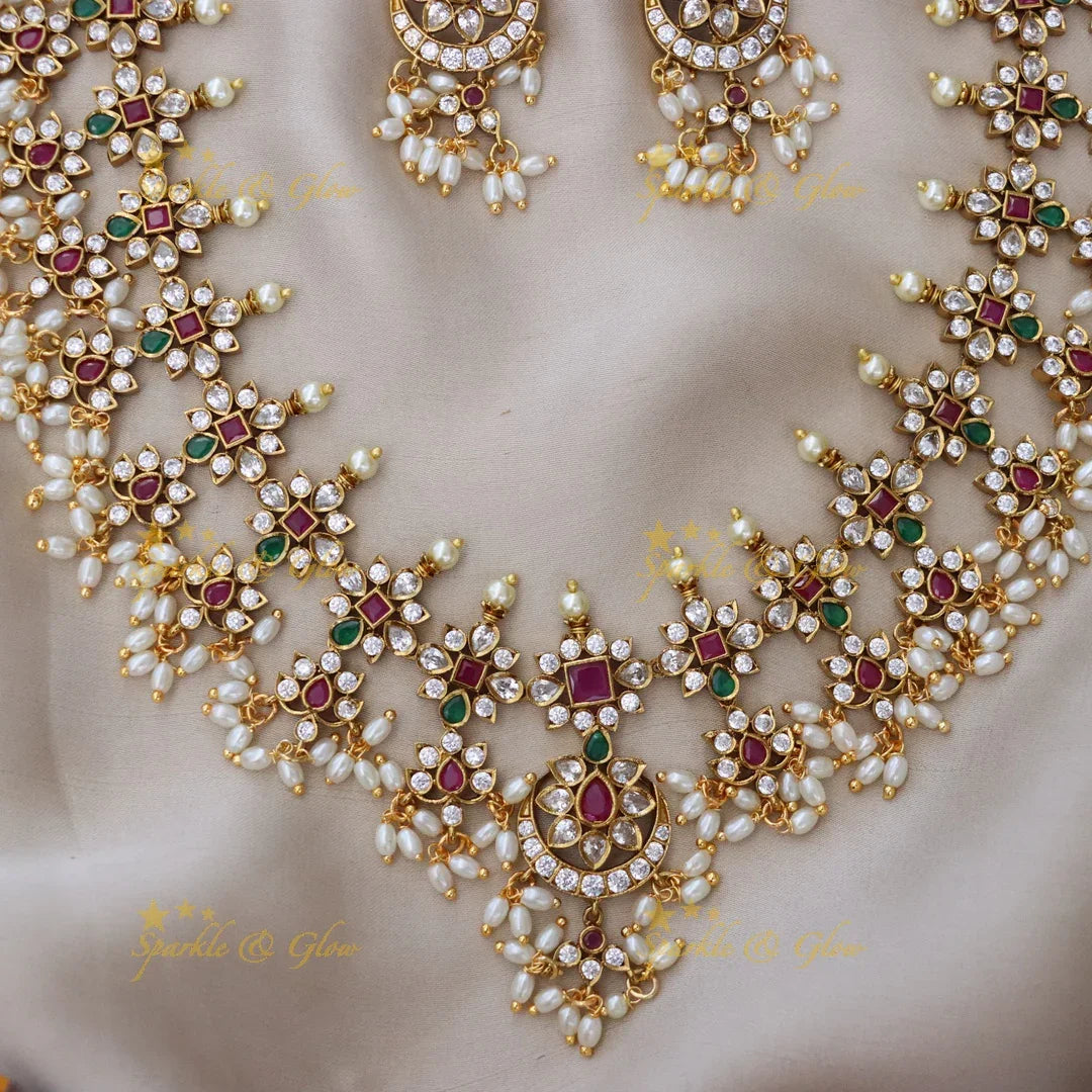 Exquisite Long Pearl Necklace Set for Weddings