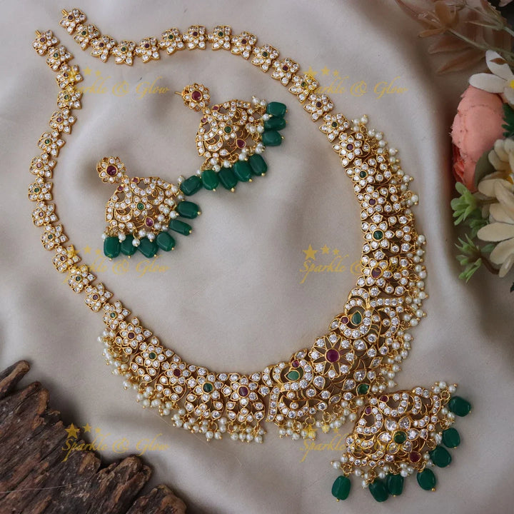 Exquisite Peacock Floral Gold Necklace Set for Weddings