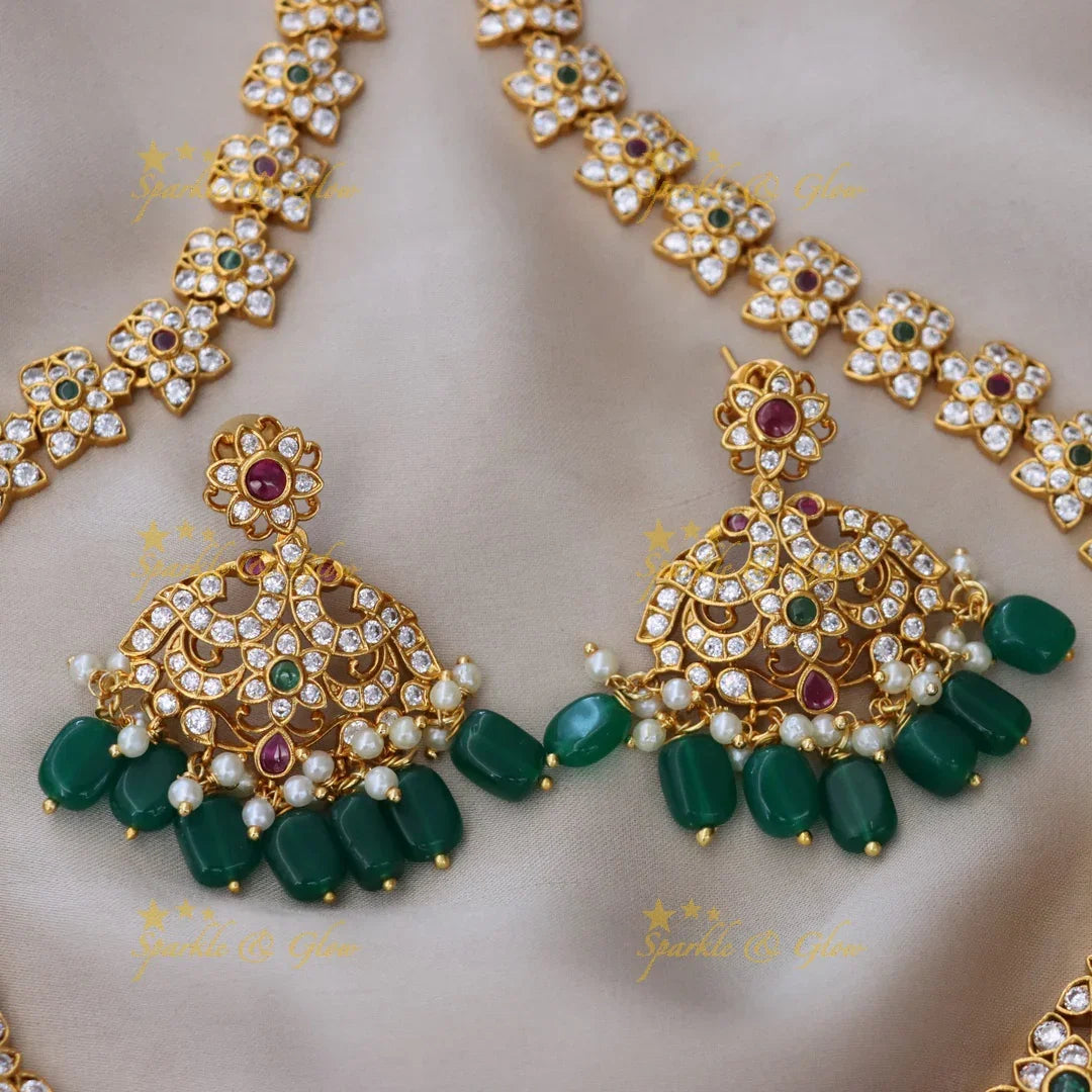 Exquisite Peacock Floral Gold Necklace Set for Weddings