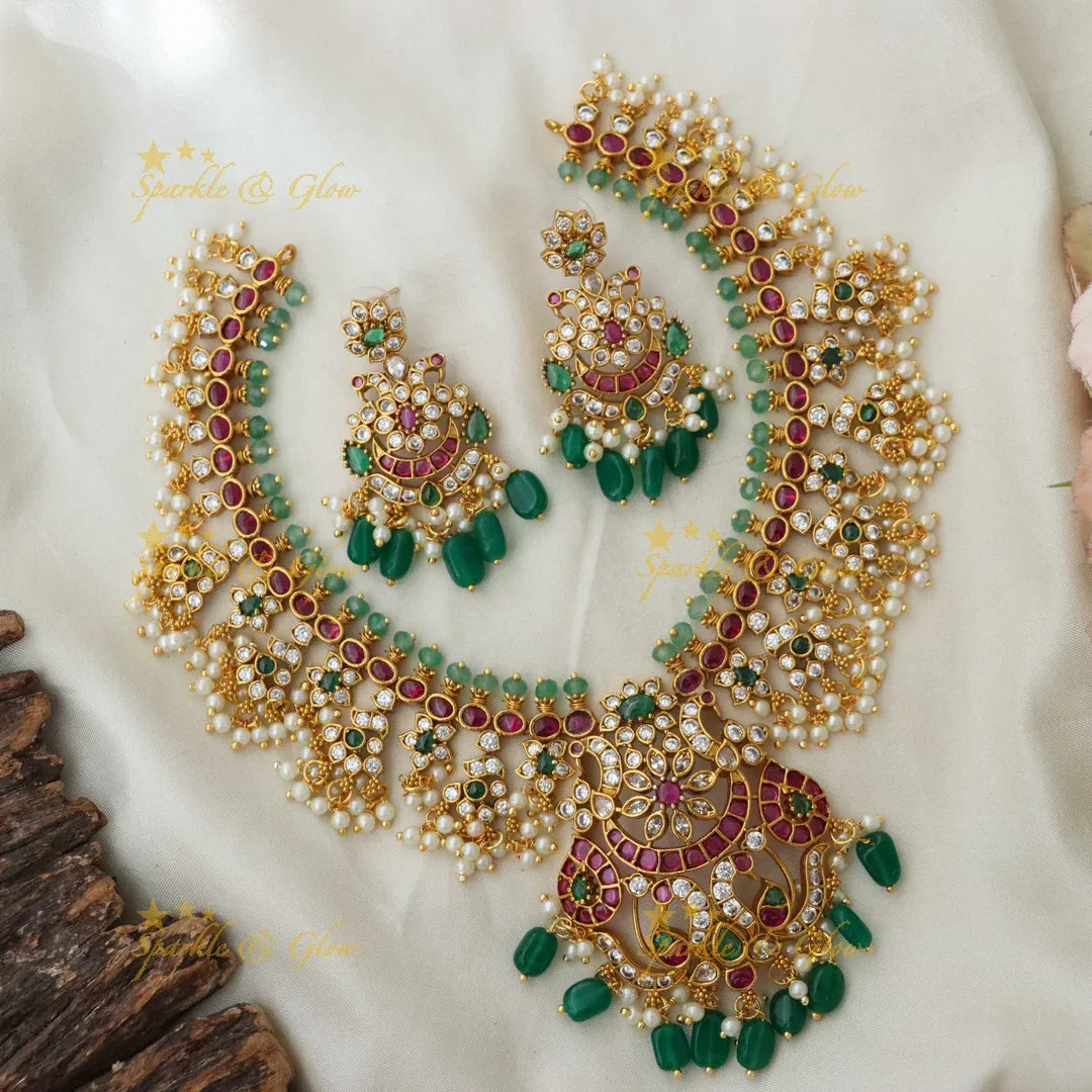 Elegant Pearl & Floral Necklace Set - Wedding Edition