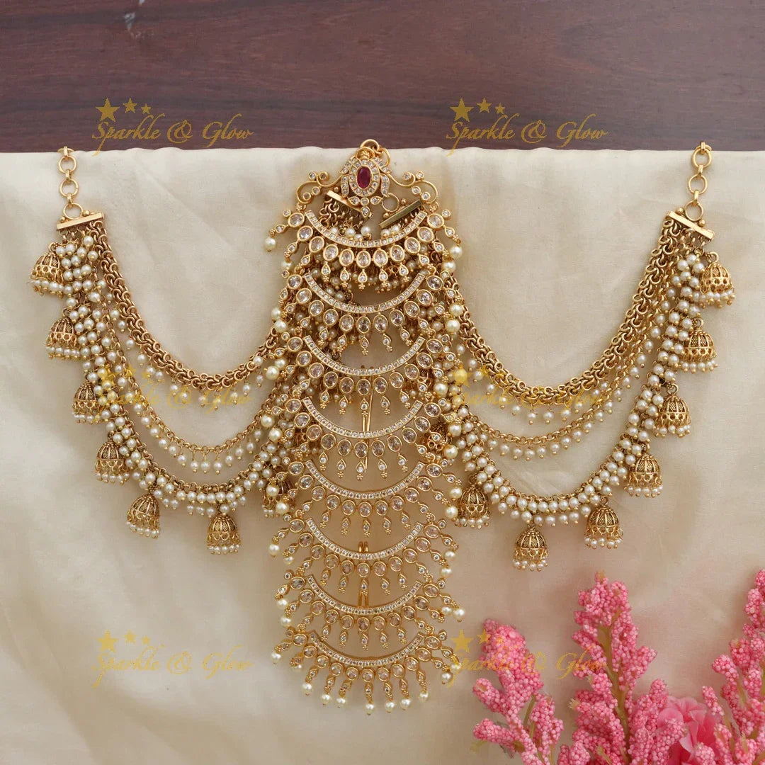 Exquisite Indian Jadabilla Earring & Chain Set Online
