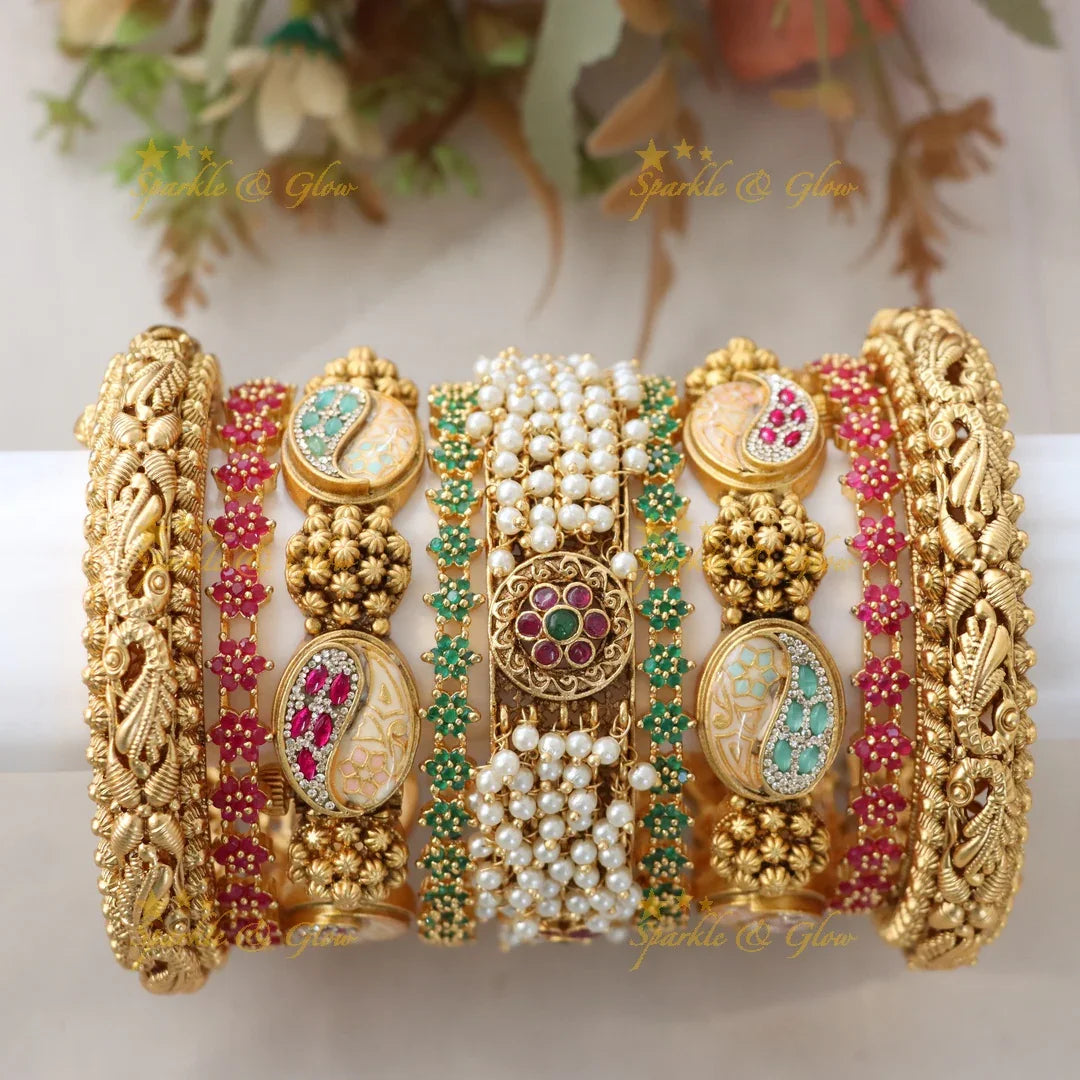 Exquisite Gold & Pearl Bangle Set for Special Events