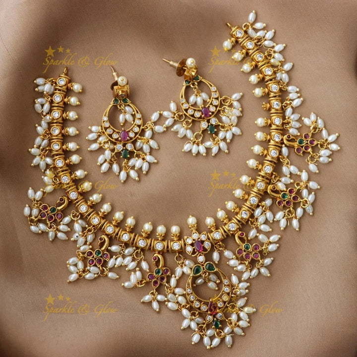 Elegant Guttapusalu Necklace with Peacock Motif for Weddings