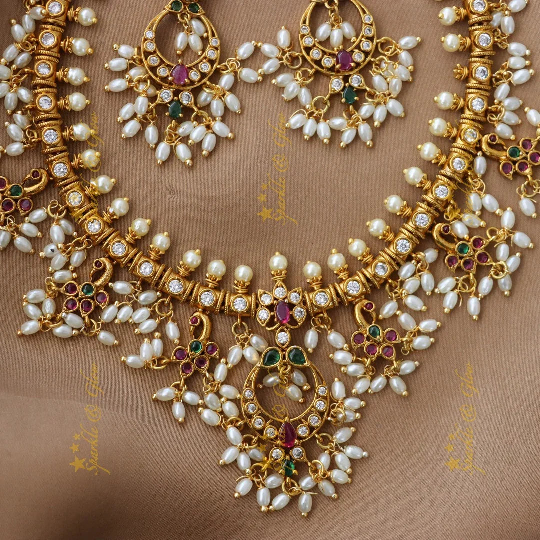 Elegant Guttapusalu Necklace with Peacock Motif for Weddings