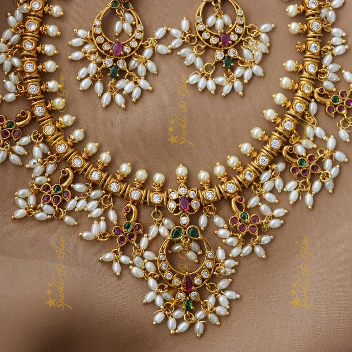Elegant Guttapusalu Necklace with Peacock Motif for Weddings