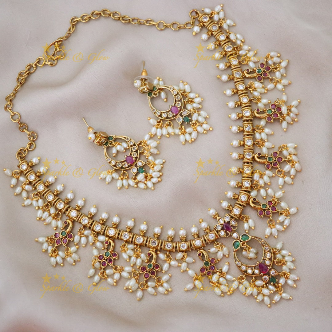Elegant Guttapusalu Necklace with Peacock Motif for Weddings