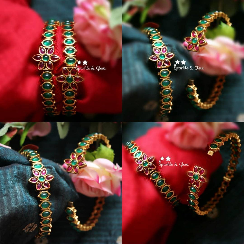 Green kemp stones press type bangles -2.4 - Sparkle and Glow