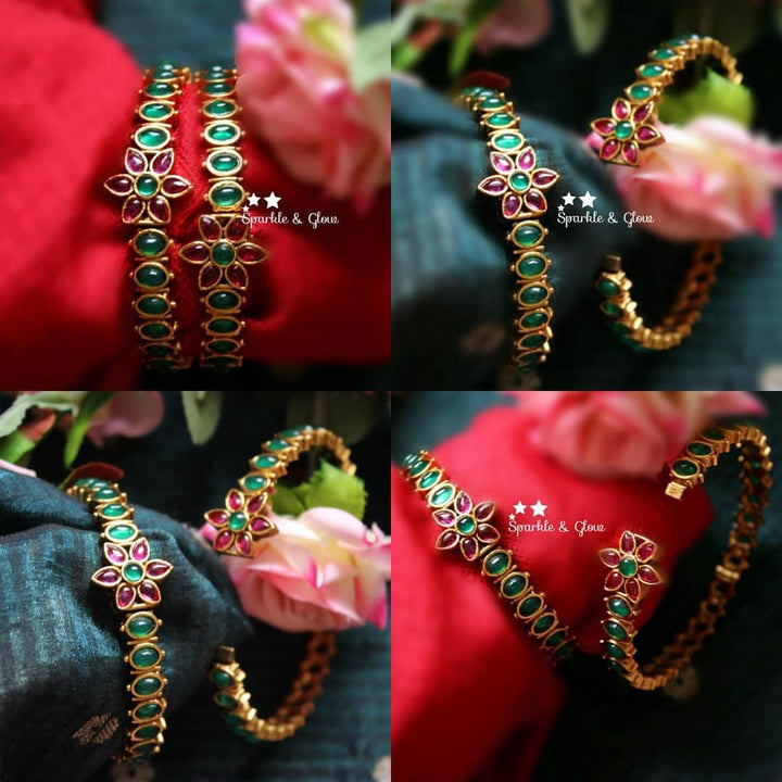 Green kemp stones press type bangles -2.4 - Sparkle and Glow