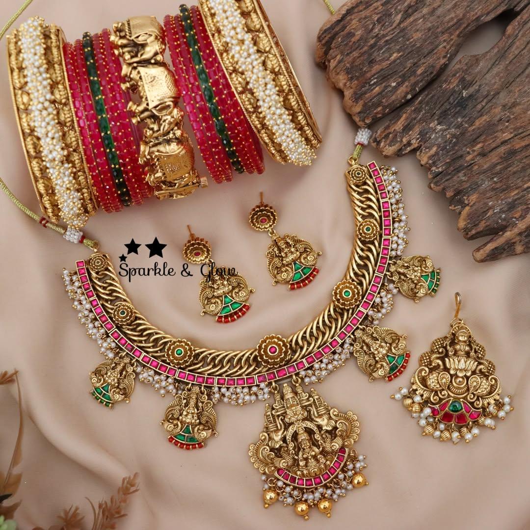 Luxurious Lakshmi Peacock Jadau Necklace - Bridal Set
