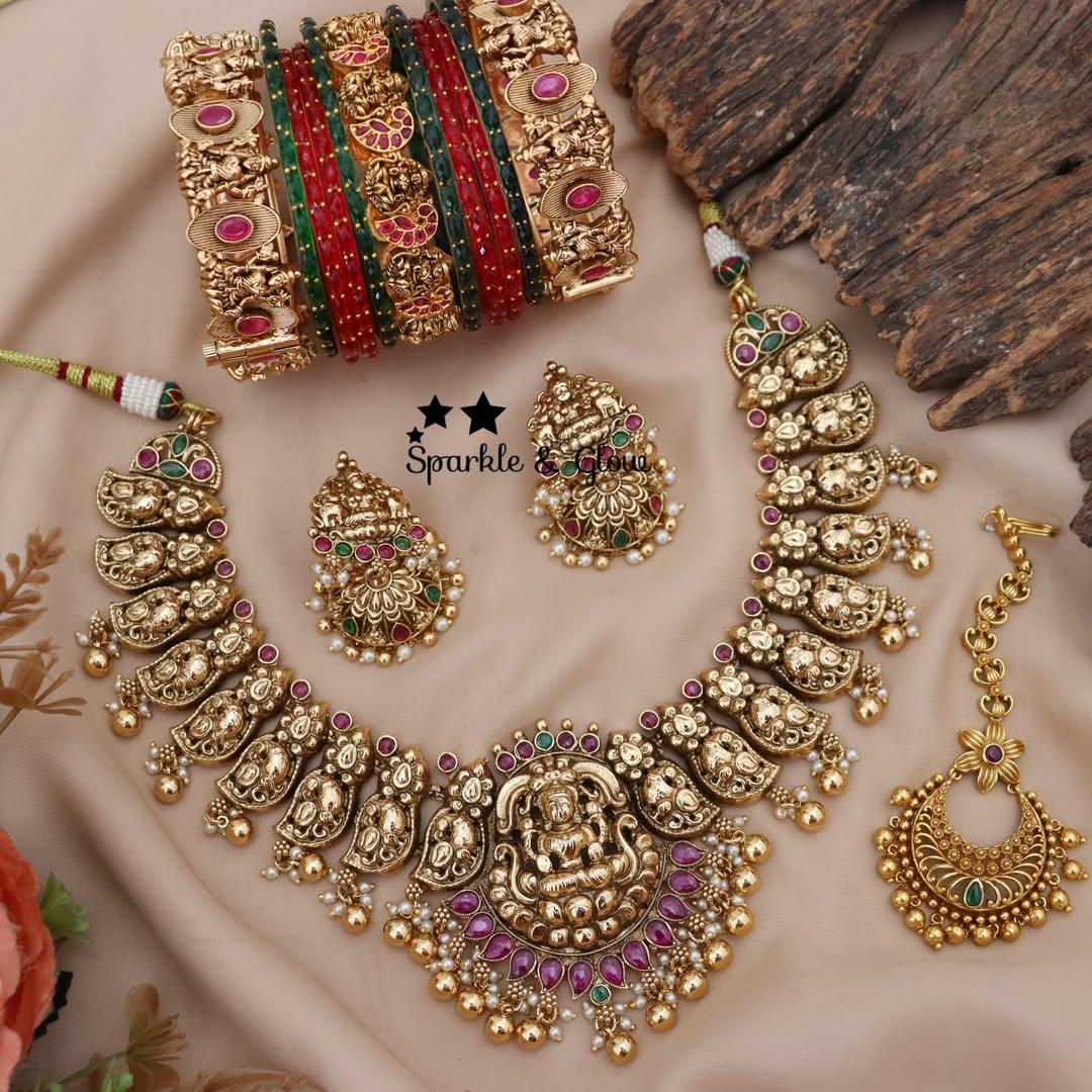 Exquisite Lakshmi Mango Necklace Set | Semi Bridal Jewelry