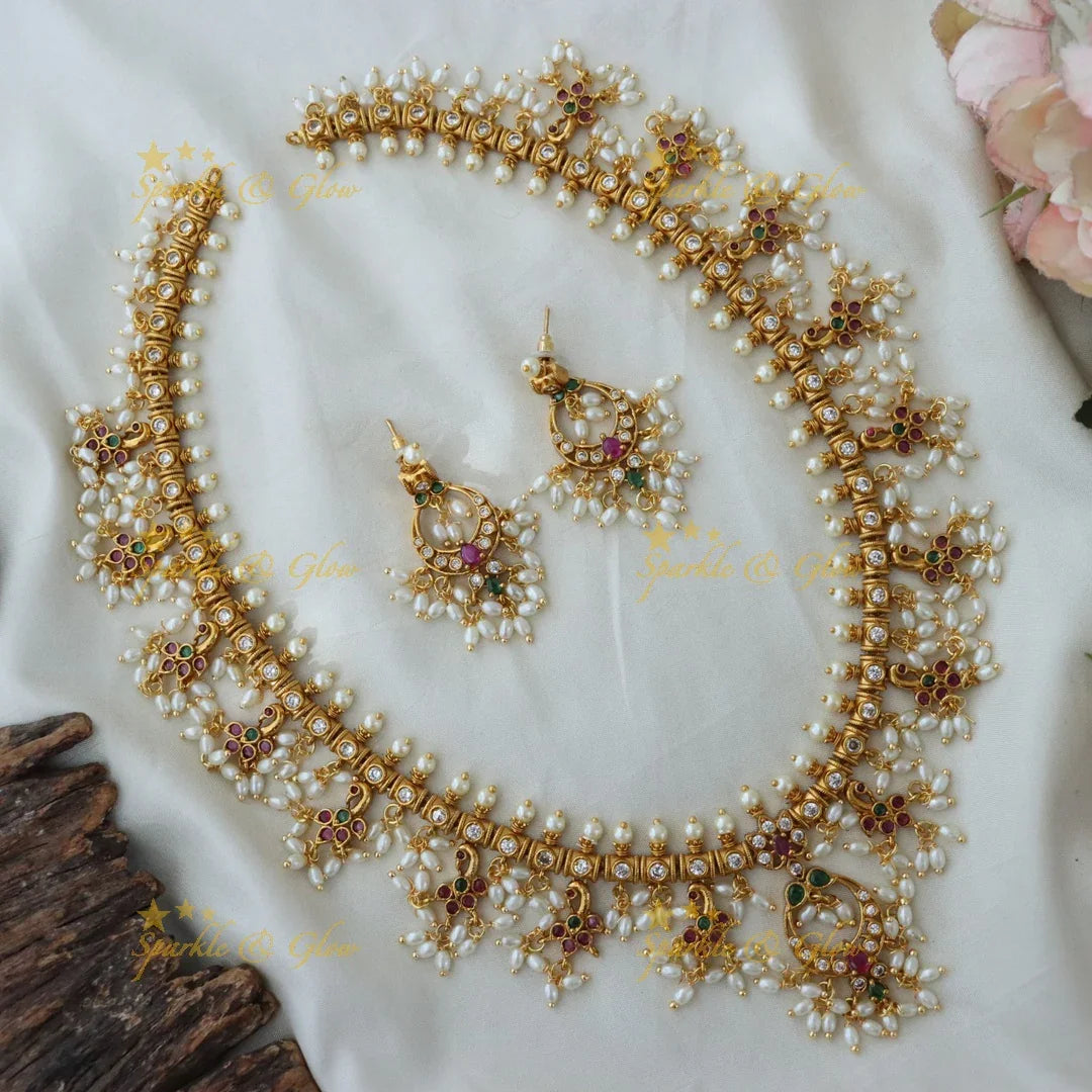Elegant Gold Pearl Necklace Set for Weddings & Festivities