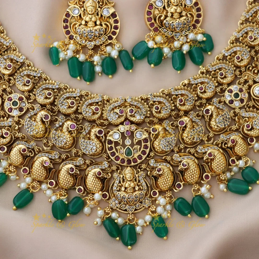 Gold Temple Necklace with Mango Design - Sparkle & Glow