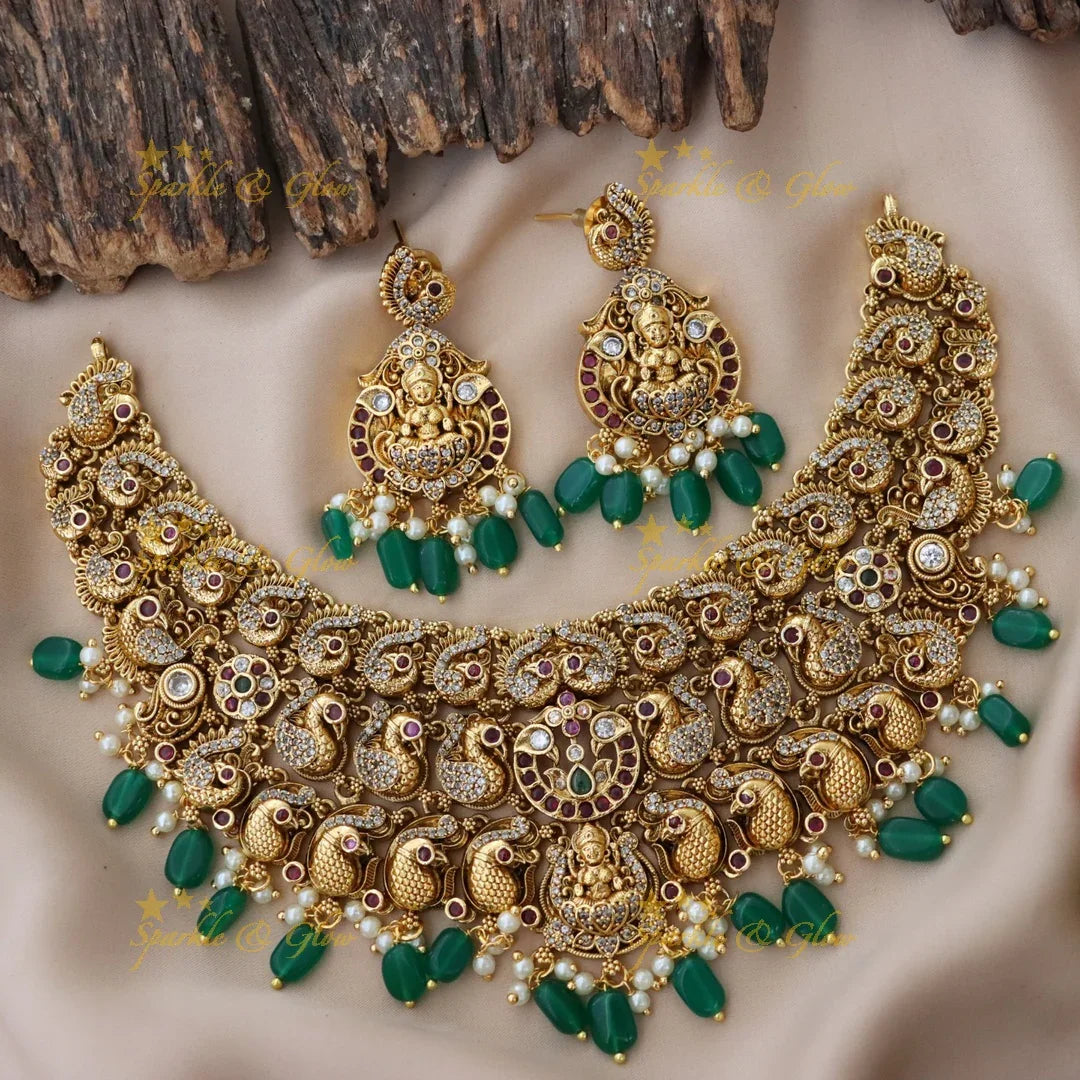 Gold Temple Necklace with Mango Design - Sparkle & Glow