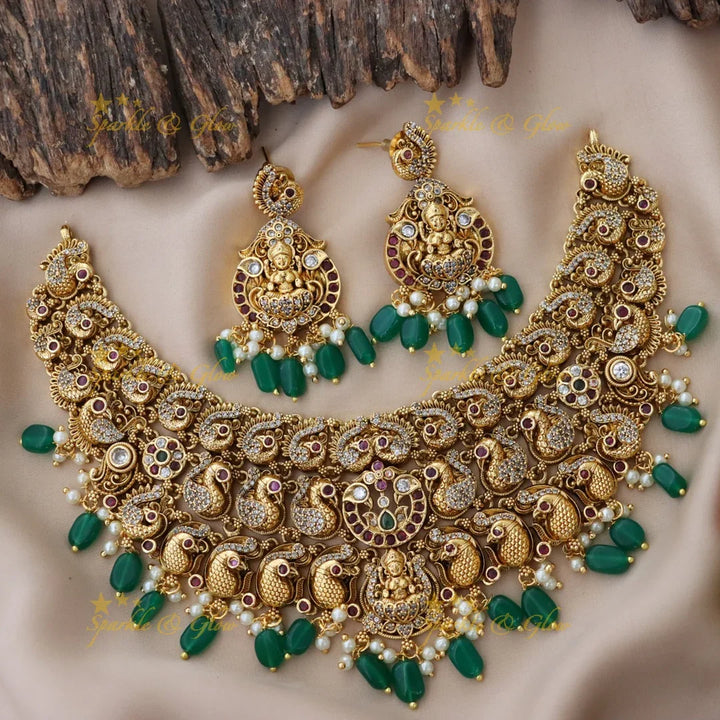 Gold Temple Necklace with Mango Design - Sparkle & Glow