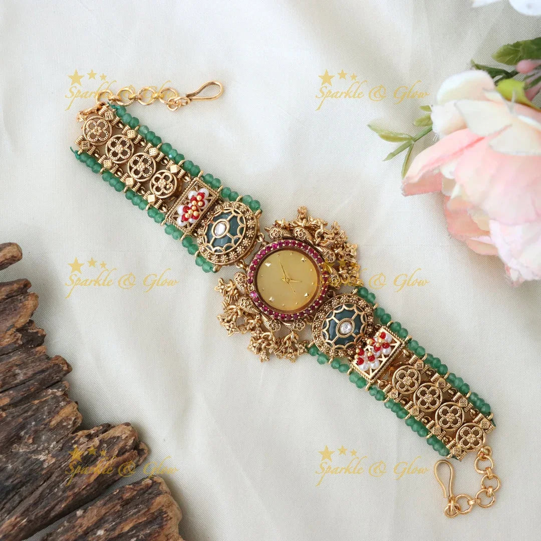 Exquisite Floral Green Heritage Watch | Sparkle & Glow