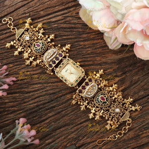 Elegant Heritage Floral Bead Watch Bracelet - Sparkle & Glow