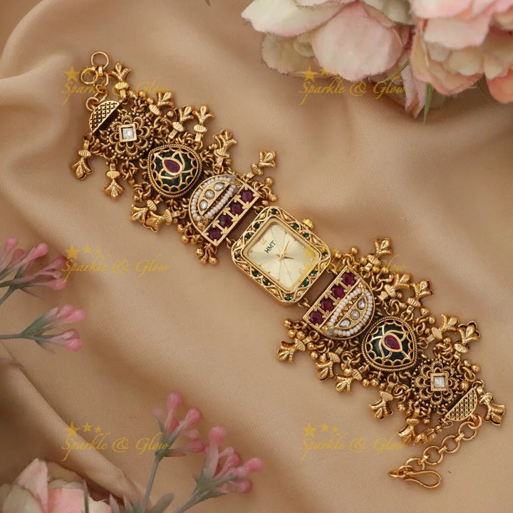 Elegant Heritage Floral Bead Watch Bracelet - Sparkle & Glow