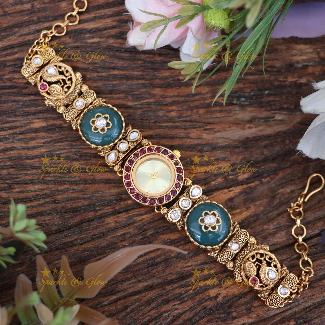Exquisite Floral Peacock Antique Watch Bracelet