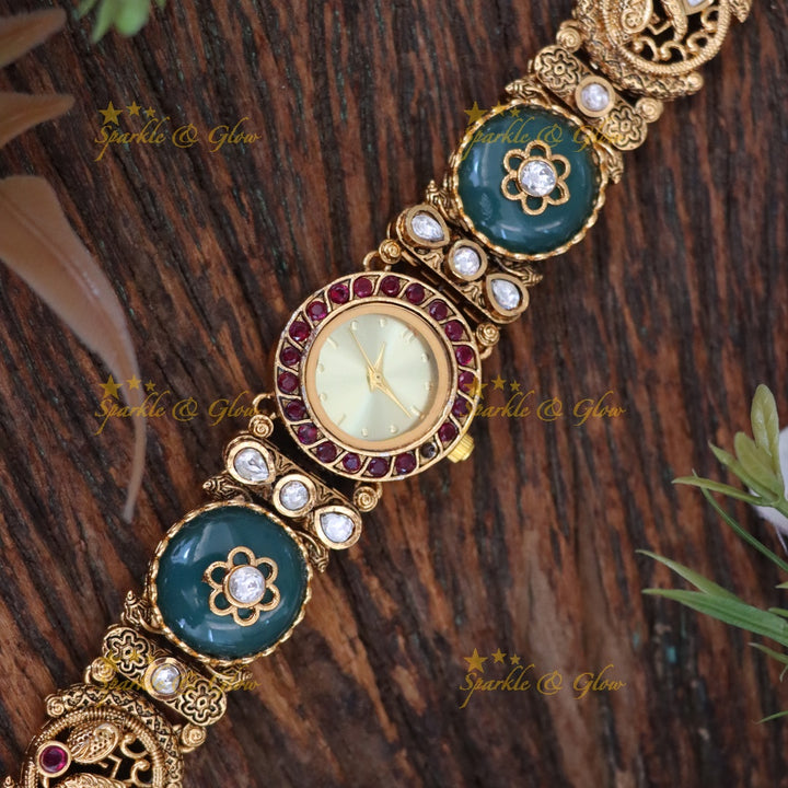 Exquisite Floral Peacock Antique Watch Bracelet