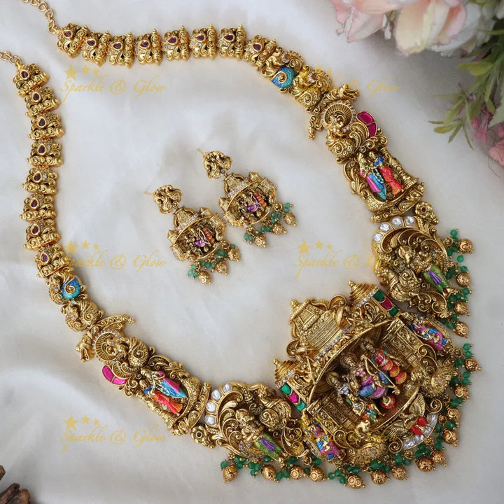 Lavish Temple Gold Long Necklace Set for Weddings