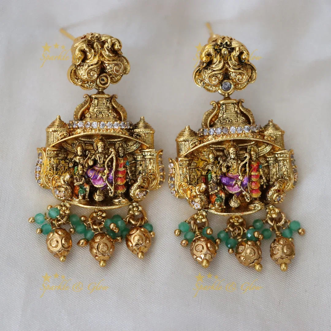 Lavish Temple Gold Long Necklace Set for Weddings