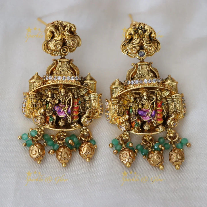 Lavish Temple Gold Long Necklace Set for Weddings