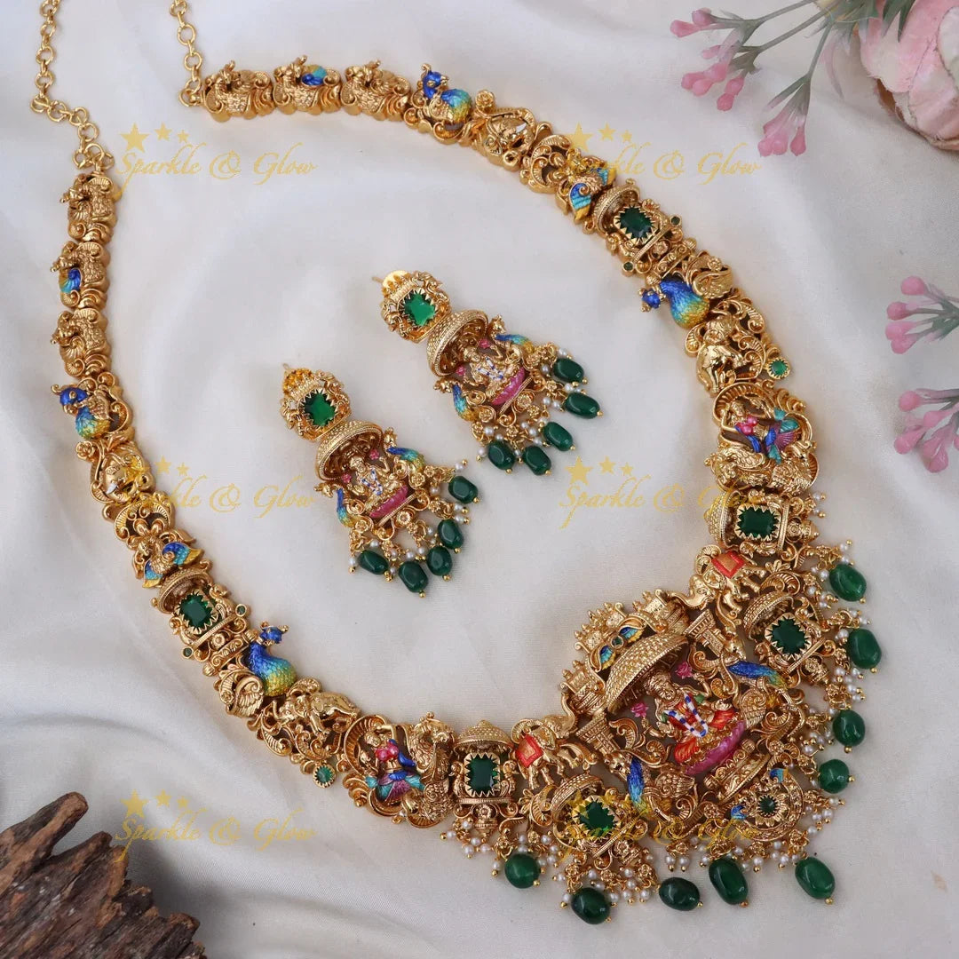 Majestic Lakshmi Elephant Temple Haram Necklace Set