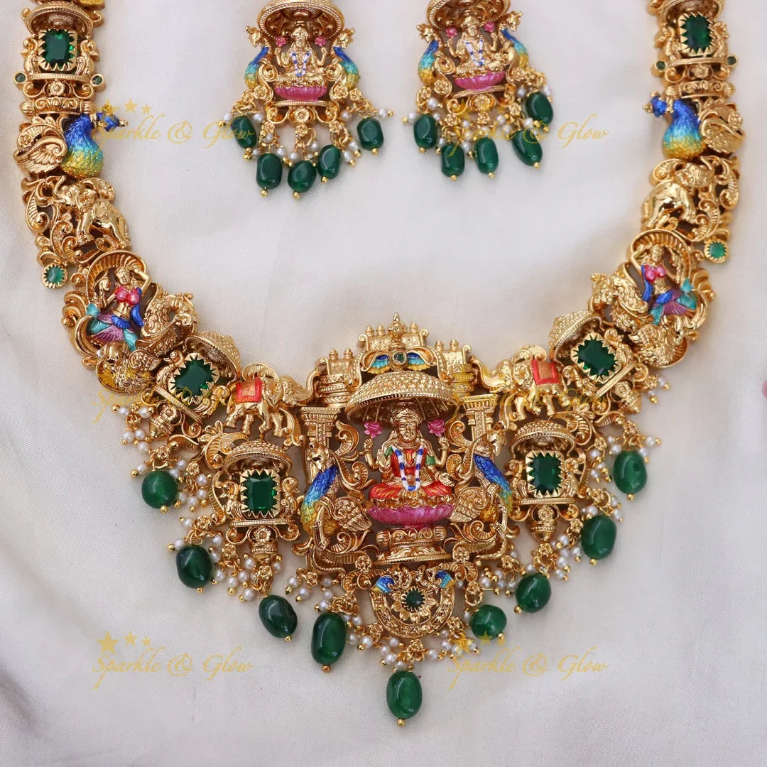Majestic Lakshmi Elephant Temple Haram Necklace Set