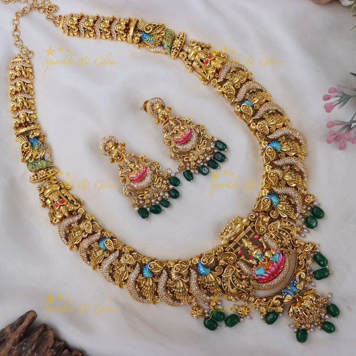 Exquisite Temple Necklace – Lakshmi Peacock Design