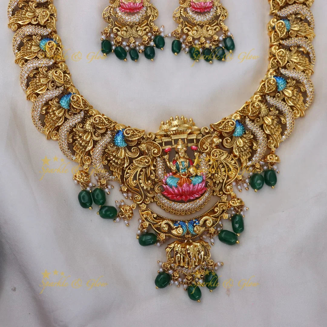 Exquisite Temple Necklace – Lakshmi Peacock Design