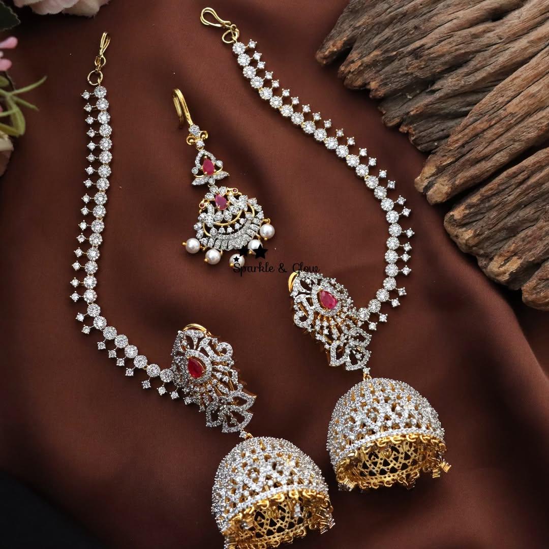 Festive Earring Set with Maang Tikka & Earchain