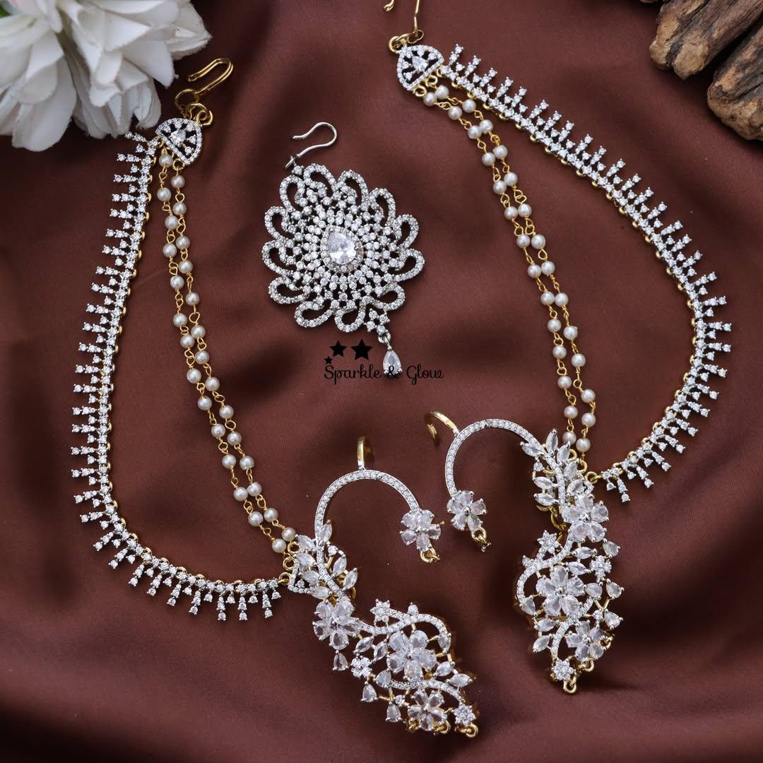 Exquisite Earring & Maang Tikka Set with Earchain