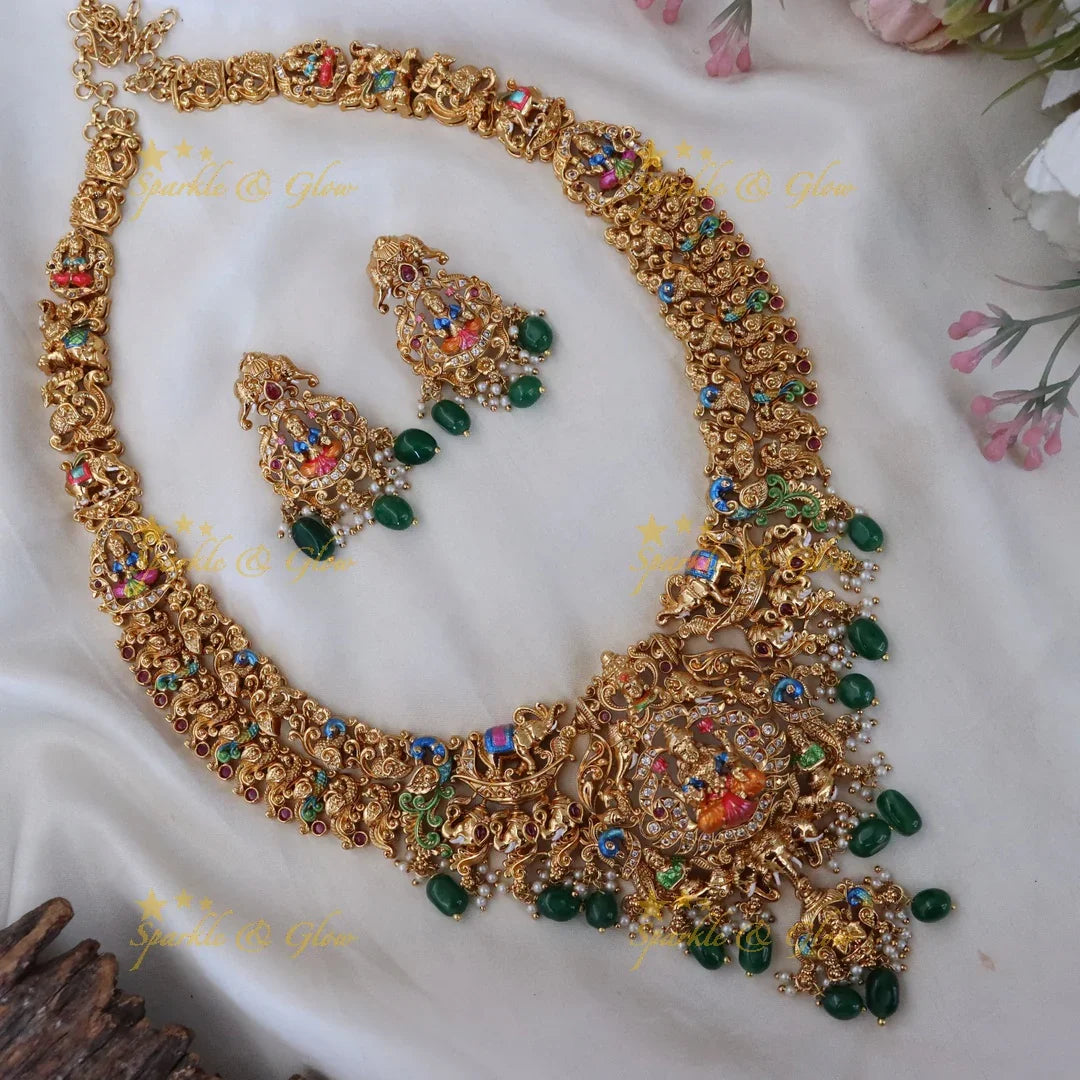 Exquisite Lakshmi Temple Gold Necklace Set
