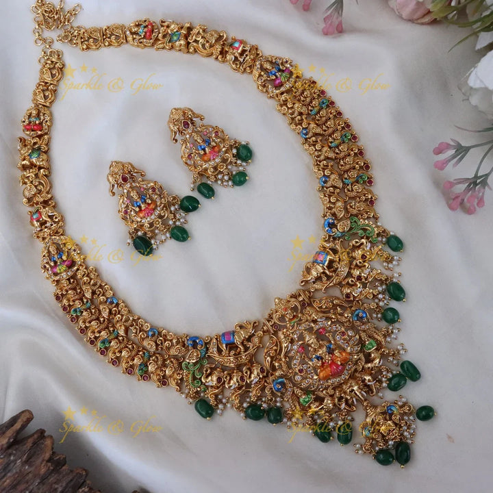Exquisite Lakshmi Temple Gold Necklace Set