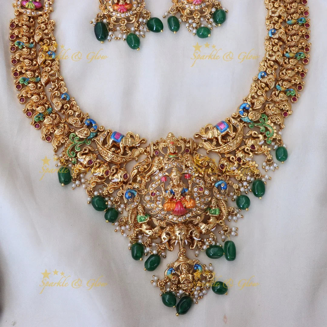 Exquisite Lakshmi Temple Gold Necklace Set