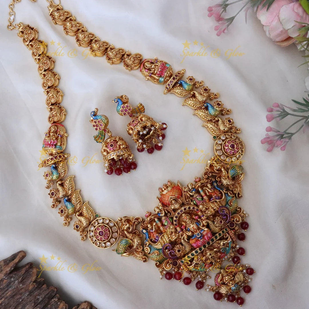 Elegant Temple Peacock Bridal Necklace Set - Sparkle & Glow