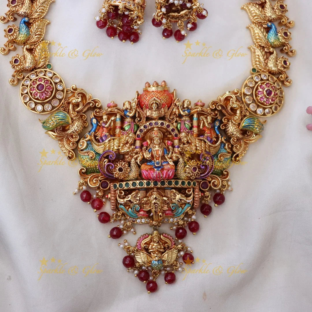 Elegant Temple Peacock Bridal Necklace Set - Sparkle & Glow