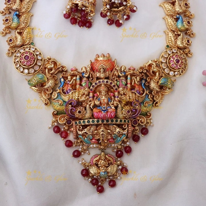Elegant Temple Peacock Bridal Necklace Set - Sparkle & Glow