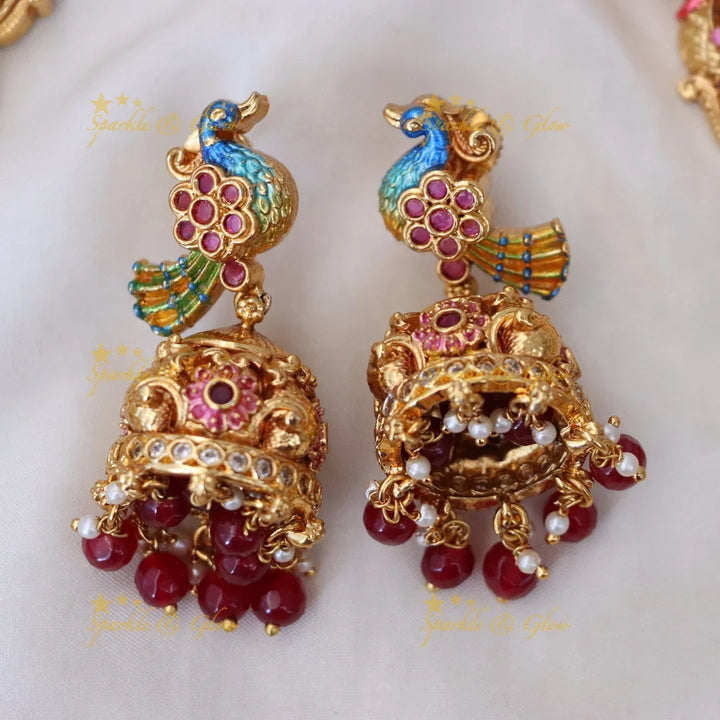 Elegant Temple Peacock Bridal Necklace Set - Sparkle & Glow