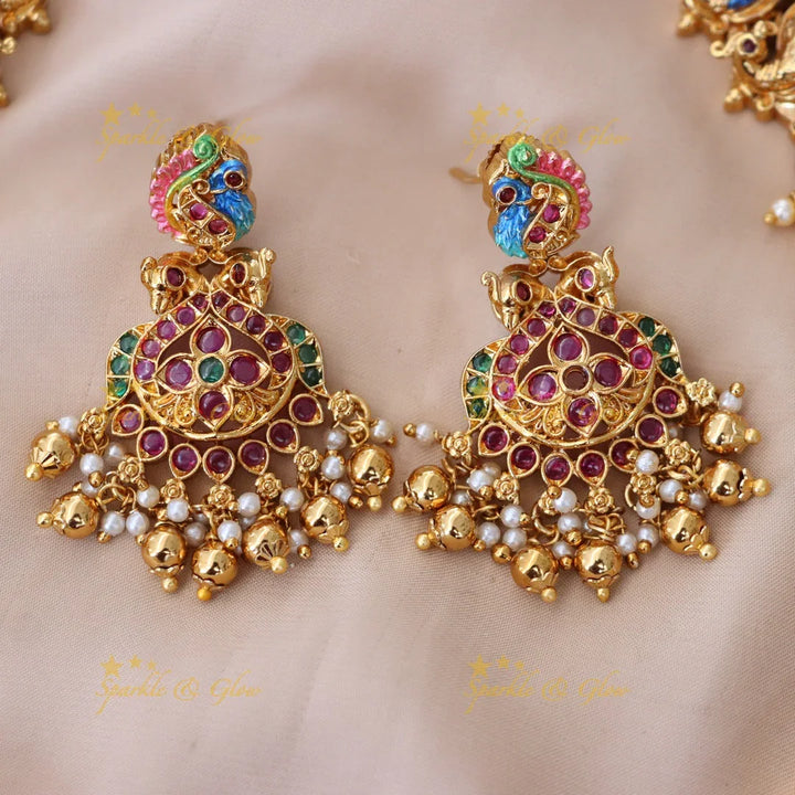Majestic Lakshmi Peacock Necklace with Temple Motif