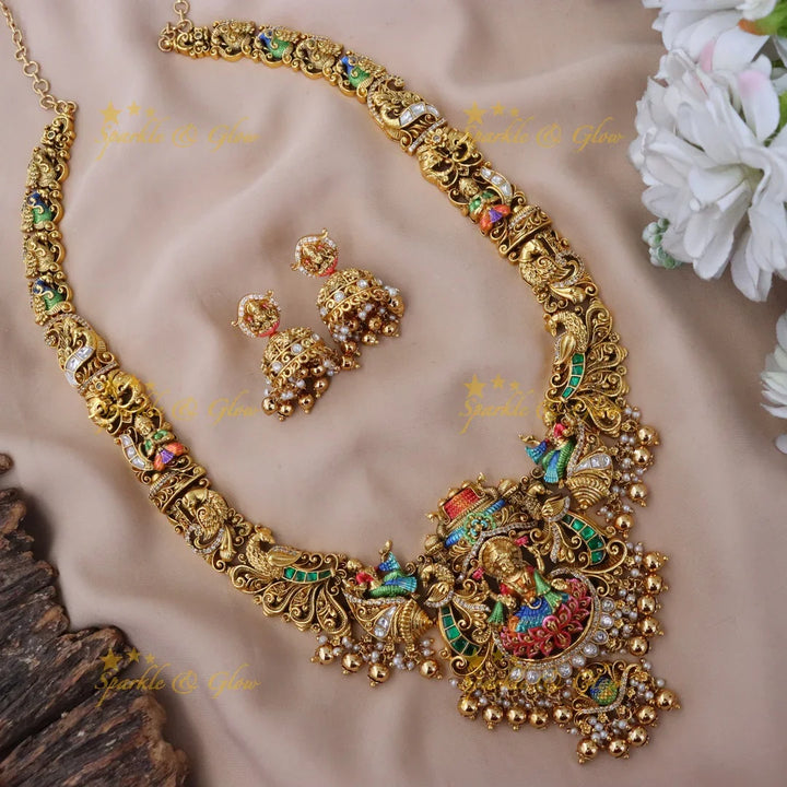 Exquisite Temple-Style Peacock Haram Necklace