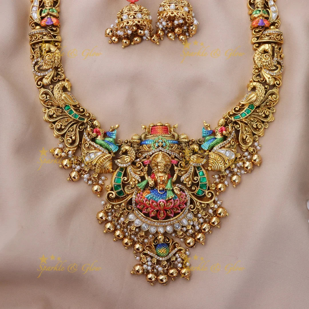 Exquisite Temple-Style Peacock Haram Necklace