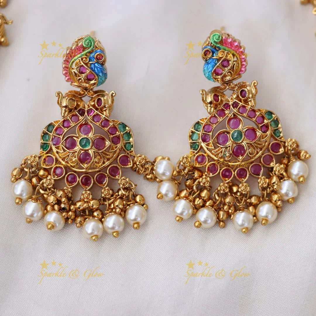 Majestic Lakshmi Peacock Necklace with Temple Motif