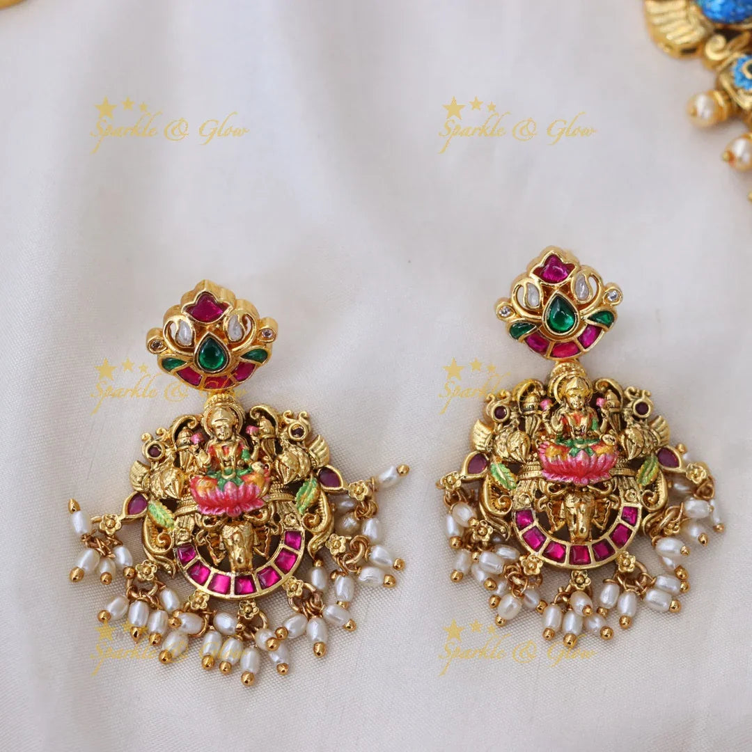 Exquisite Peacock Lakshmi Necklace Set - Festive Jewelry